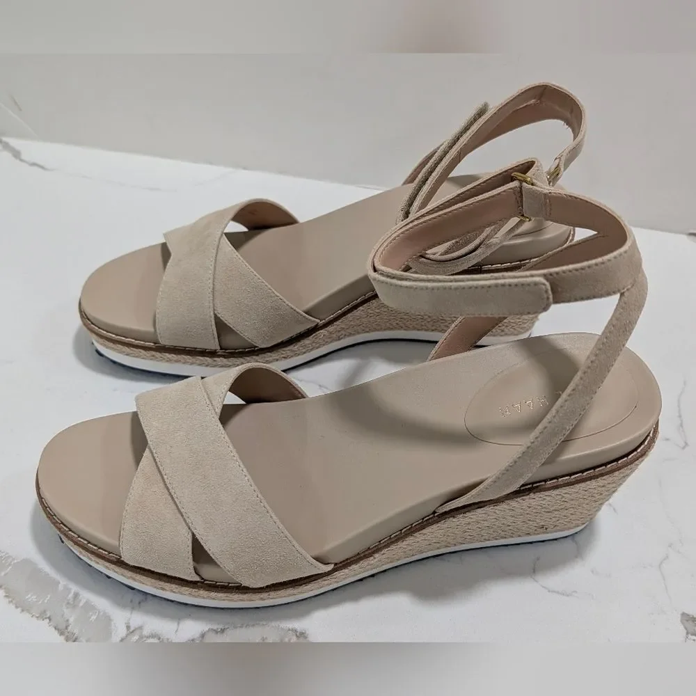 New Cole Haan Cloudfeel Espadrille Wedge Ankle Strap Sandals Neutral Leather 10